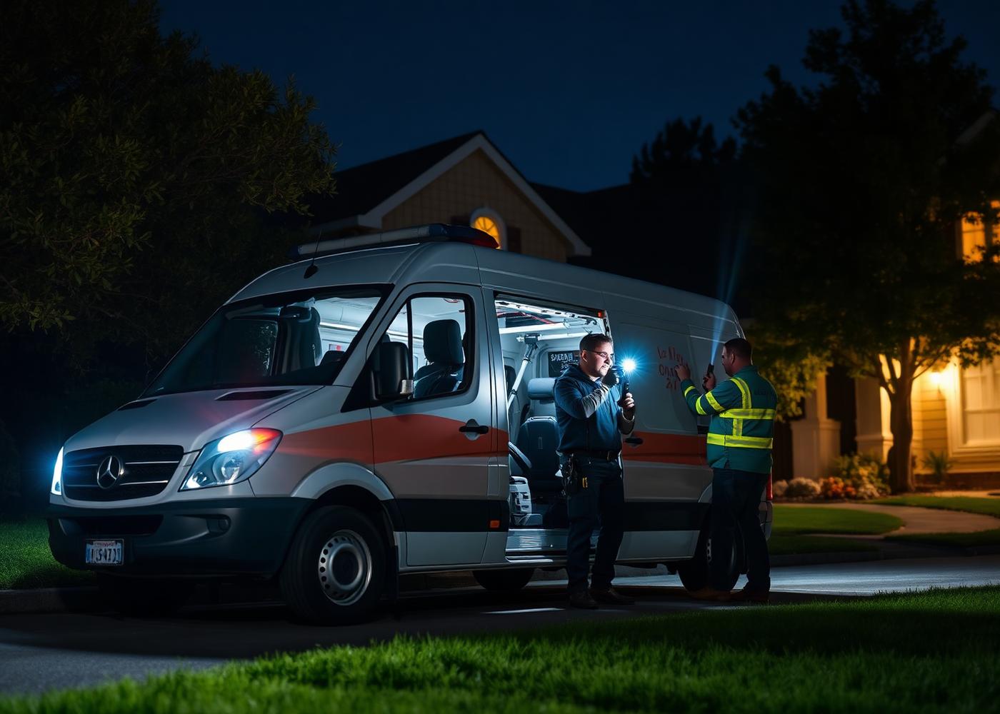 Electrician arriving at a home in the evening for an emergency electrical call